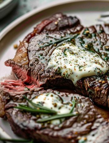 Air Fryer Steak with Garlic Herb Butter