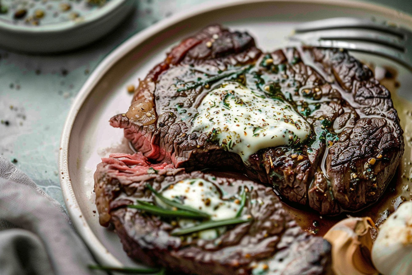 Air Fryer Steak with Garlic Herb Butter