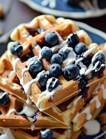 Blueberry Muffin Waffles with Cinnamon Streusel and Vanilla Glaze