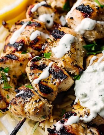 Grilled Chicken Kabobs with Cucumber Yogurt Sauce