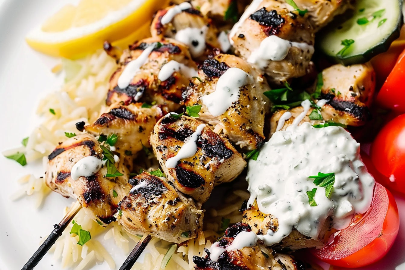 Grilled Chicken Kabobs with Cucumber Yogurt Sauce