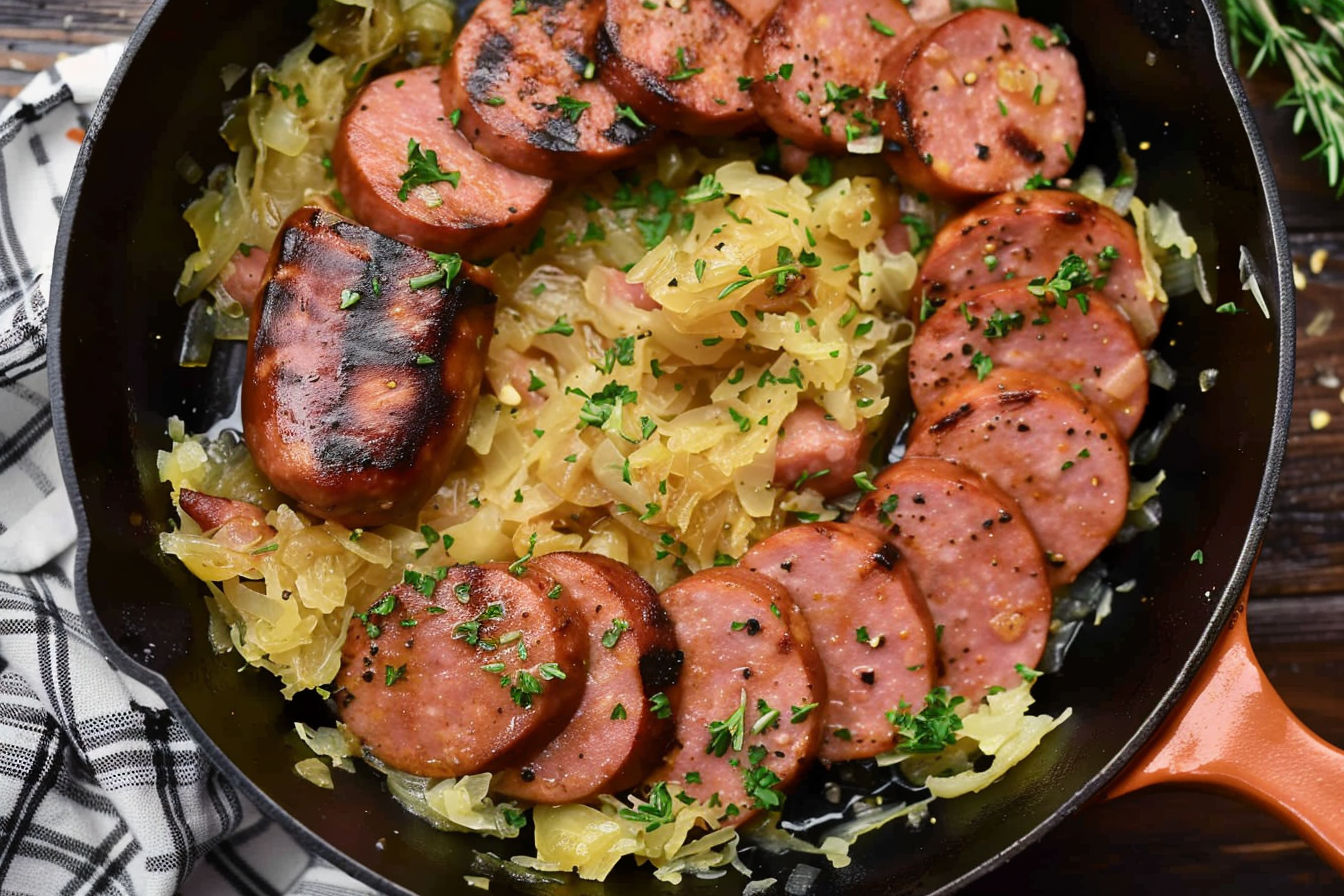 Kielbasa and Sauerkraut Skillet