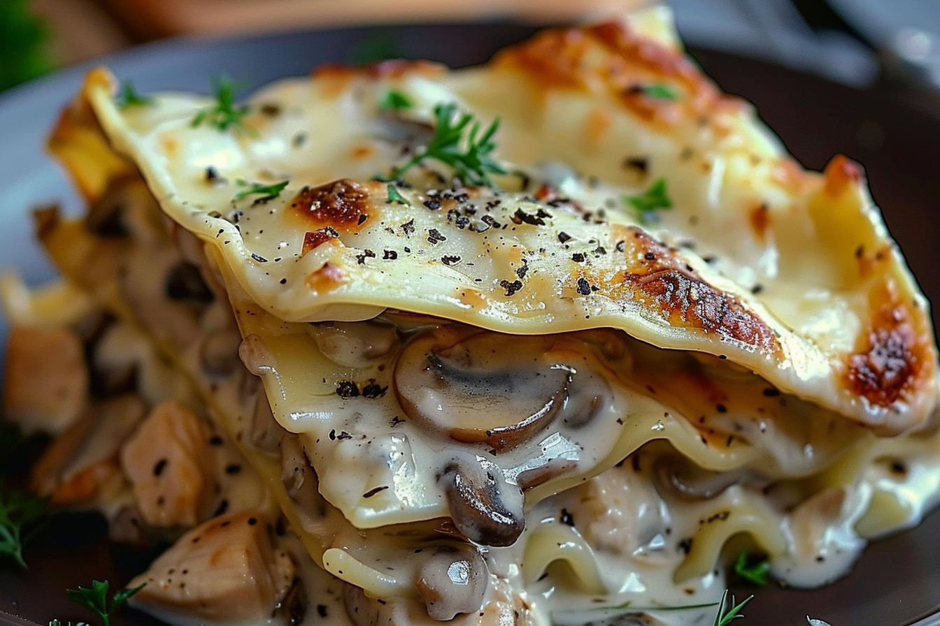 Mushroom Chicken Alfredo Lasagna