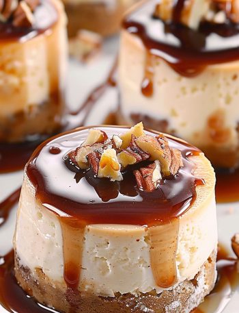 No Bake Turtle Mini Cheesecakes