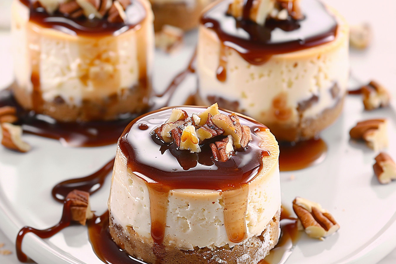 No Bake Turtle Mini Cheesecakes