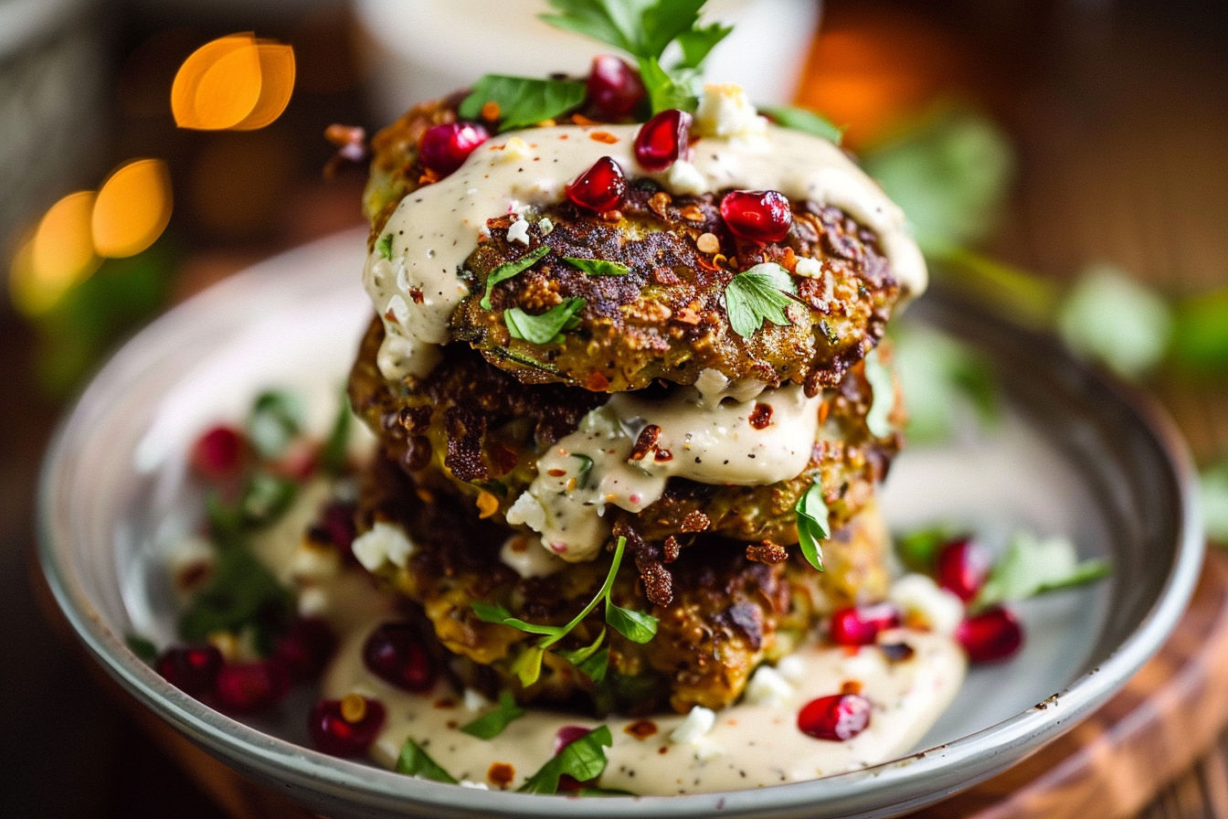 Roasted Eggplant and Feta Fritters with Tahini Sauce