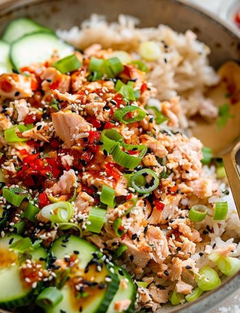 Spicy Canned Salmon Salad Rice Bowl