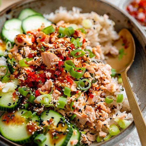 Spicy Canned Salmon Salad Rice Bowl