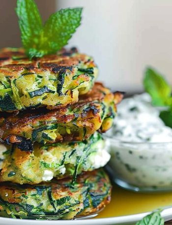 Zucchini Feta and Spinach Fritters with Garlic Tzatziki