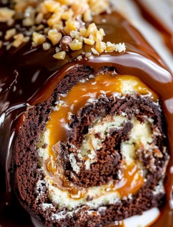 Chocolate Caramel Turtle Cake Roll