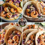 Baja shrimp tacos with creamy slaw served on a plate