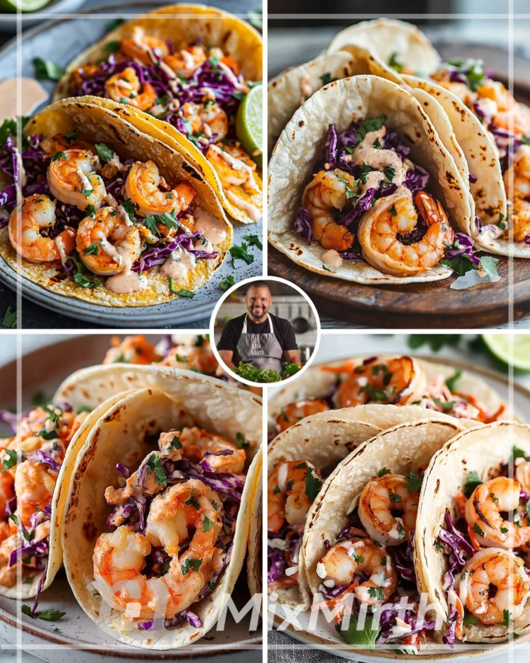 Baja shrimp tacos with creamy slaw served on a plate