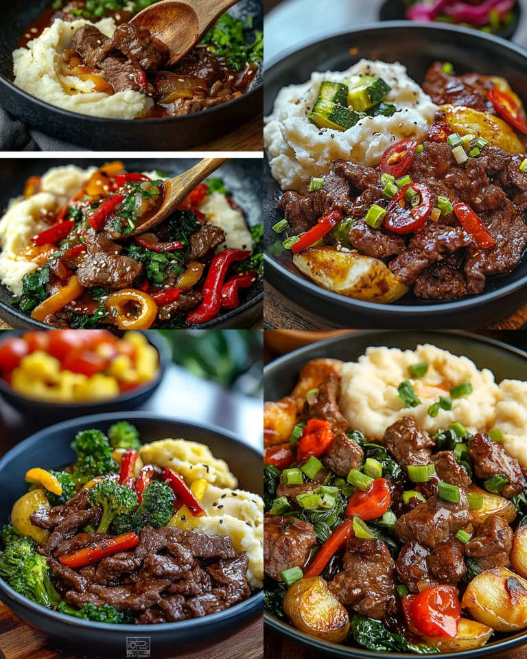 Beef stir-fry with delicious mashed potatoes