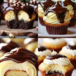 Delicious Boston Cream Pie Cupcakes topped with chocolate and creamy filling