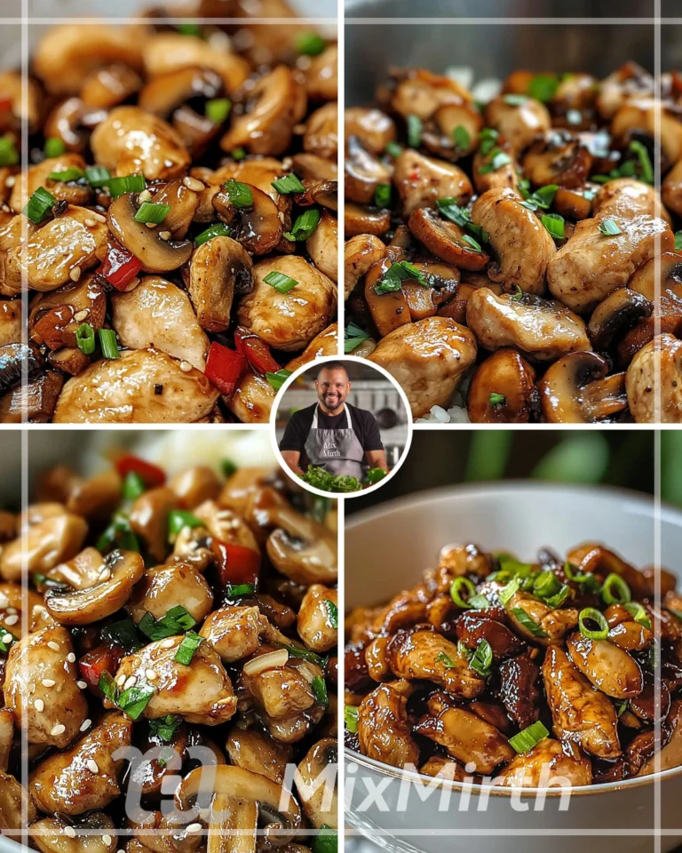 Chicken and mushroom stir-fry with garlic soy glaze served in a bowl