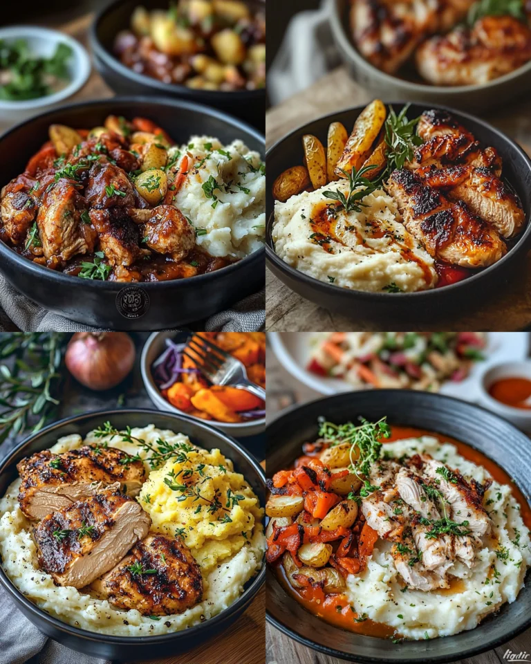 Delicious Chicken Bowl with Mashed Potatoes served in a vibrant dish