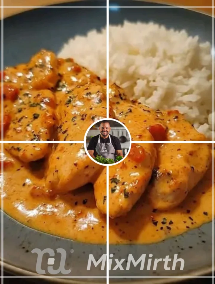 Chicken strips served in creamy chorizo sauce garnished with herbs