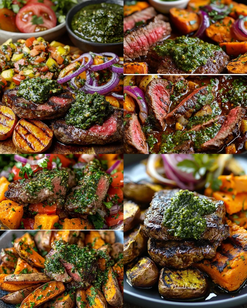 Chimichurri Steak with Rainbow Loaded Sweet Potato