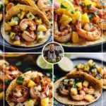 Chipotle shrimp tacos served with pineapple pico garnish