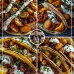 Chorizo and potato tacos topped with garlic crema