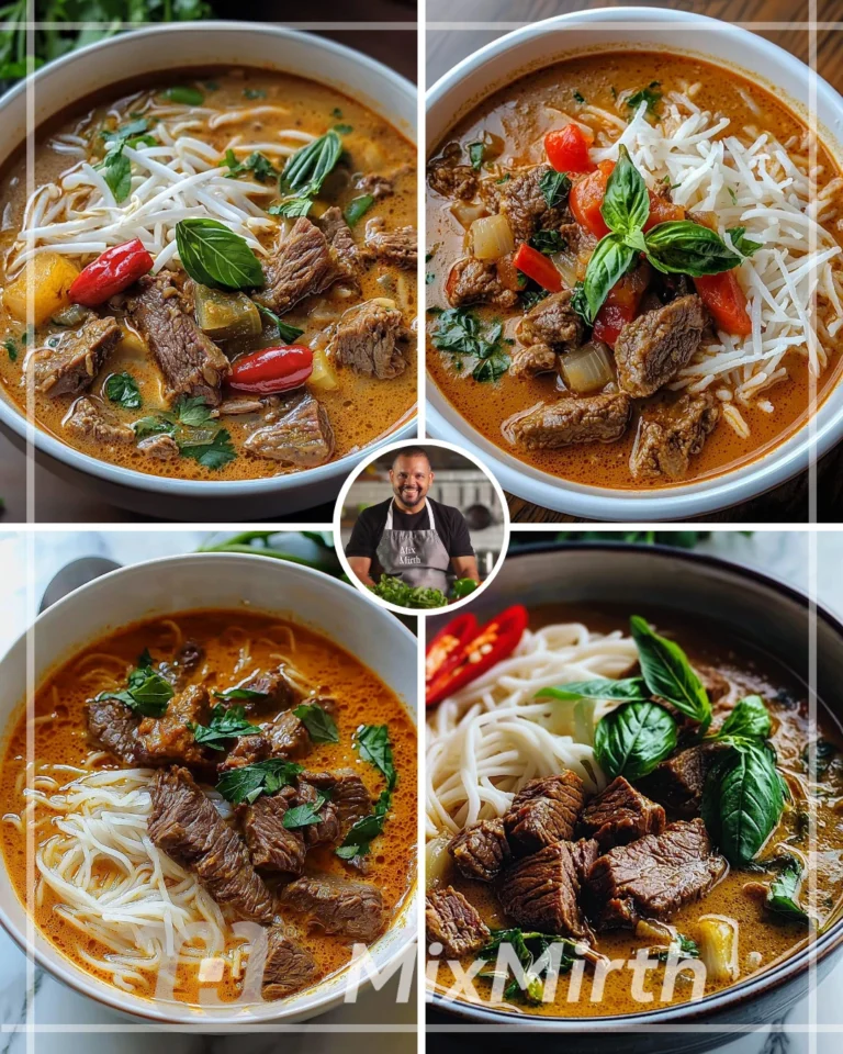 Delicious Coconut Beef Curry Soup served with Rice Noodles