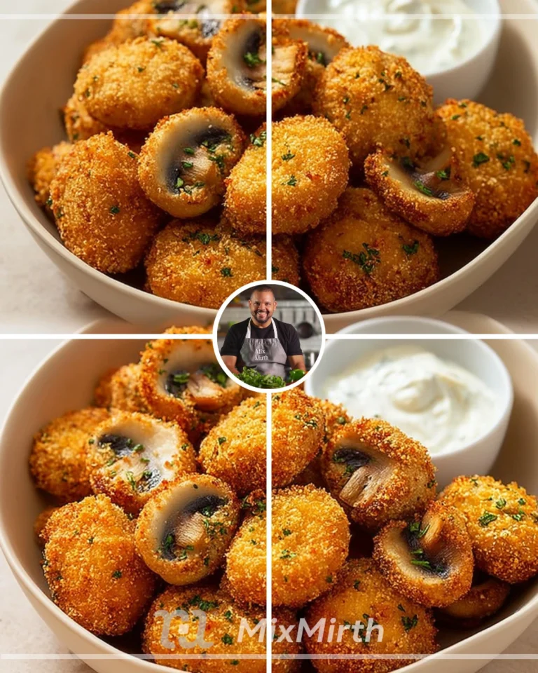 Delicious crispy breaded mushrooms served as an appetizer