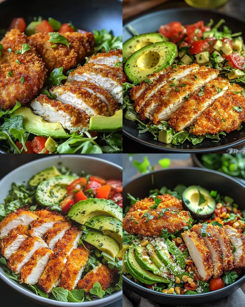 Crispy Parmesan Chicken served with fresh Avocado Salad