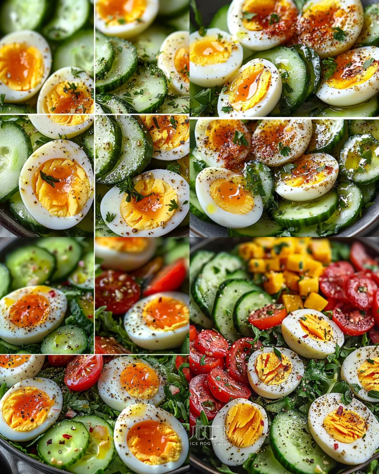 Cucumber and egg salad with fresh vegetables in a bowl