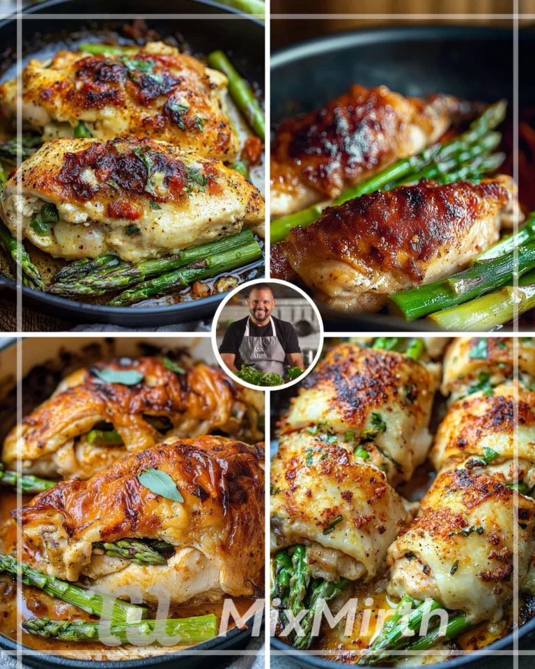 Delicious Asparagus Stuffed Chicken Breast plated and garnished.