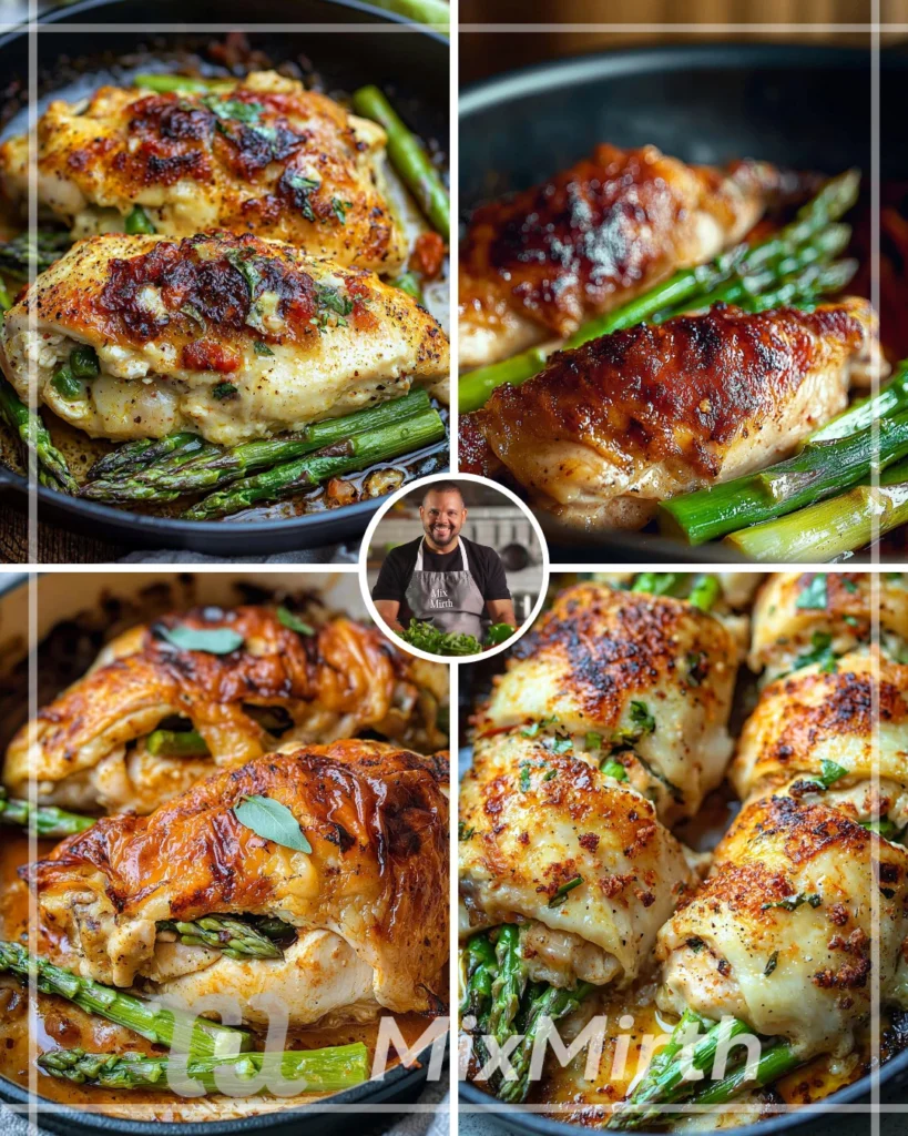 Delicious Asparagus Stuffed Chicken Breast plated and garnished.