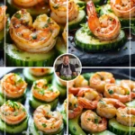 Delicious shrimp appetizers with avocado and cucumber served on a platter