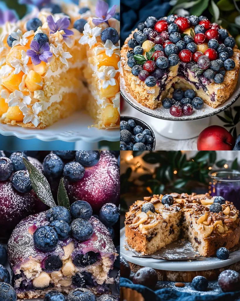 Healthy diet cake made with oats, apples, and blueberries