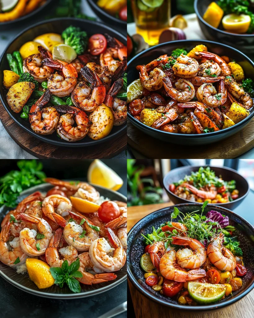 Variety of delicious shrimp dishes served on a plate