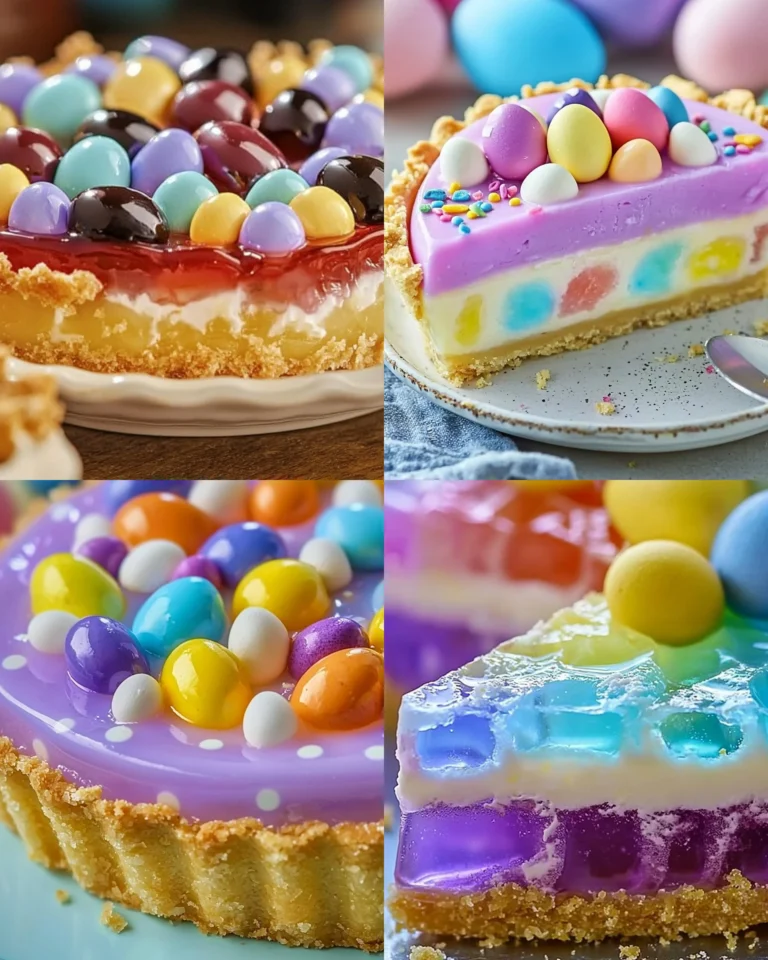 Colorful Easter Jell-O Pie served on a festive table