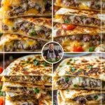 Philly cheesesteak quesadilla loaded with cheese and savory ingredients