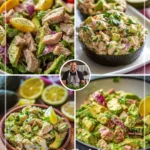 Fresh & Flavorful Avocado Tuna Salad in a bowl with ingredients.