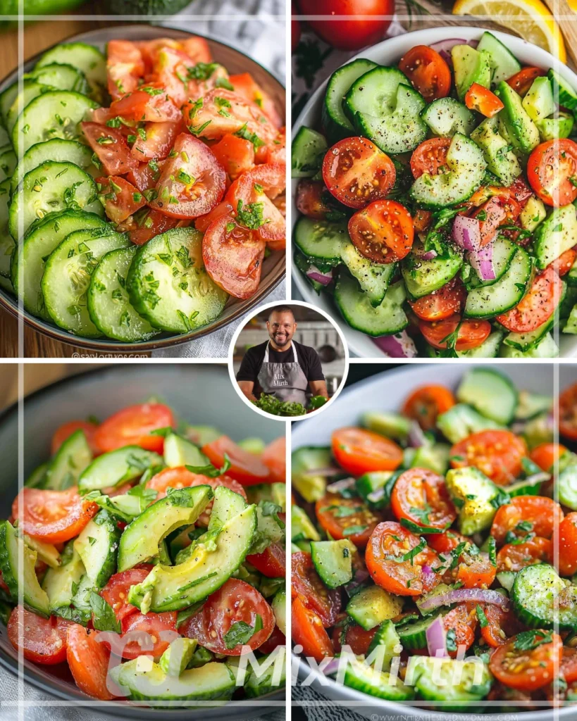 Fresh and zesty cucumber tomato avocado salad in a bowl