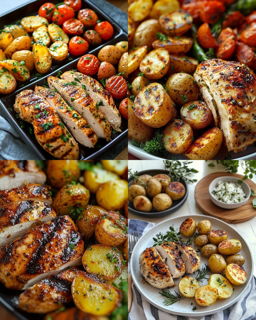 Delicious garlic chicken served with roasted potatoes for a hearty meal