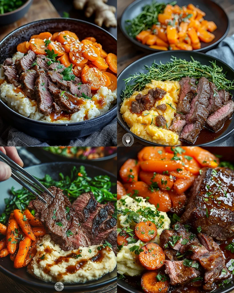 Plate of Ginger Beef served with mashed carrots