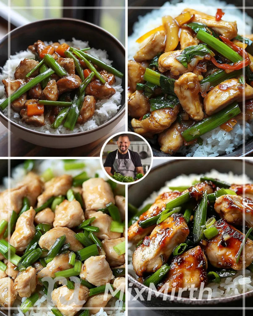 Delicious Ginger Scallion Chicken Stir-Fry served with rice