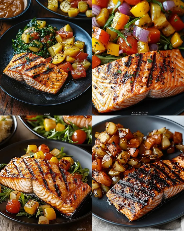 Delicious Grilled BBQ Salmon Plate served with fresh sides