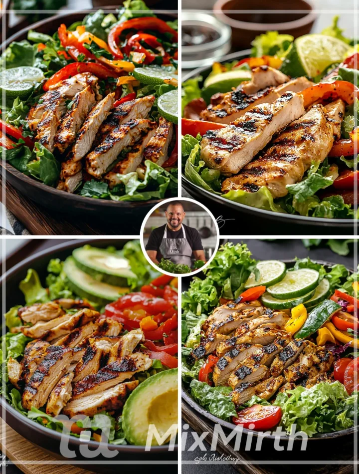 Delicious Grilled Chili Lime Chicken Fajita Salad served in a bowl