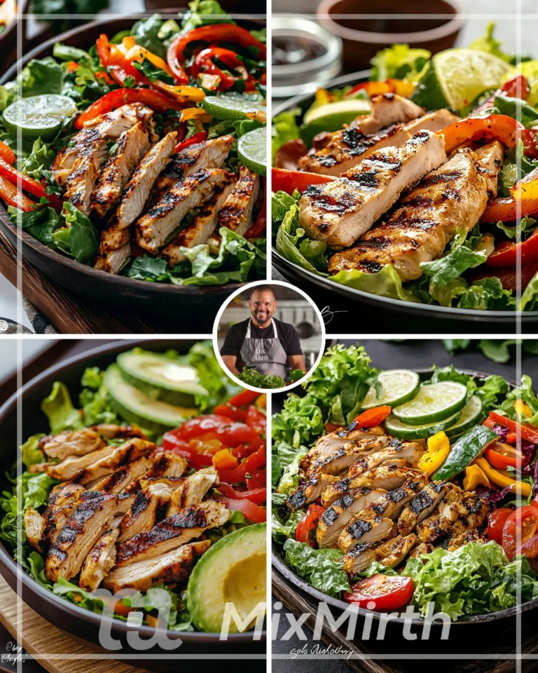 Delicious Grilled Chili Lime Chicken Fajita Salad served in a bowl