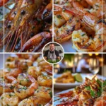 Grilled prawns with garlic butter and parsley on a plate