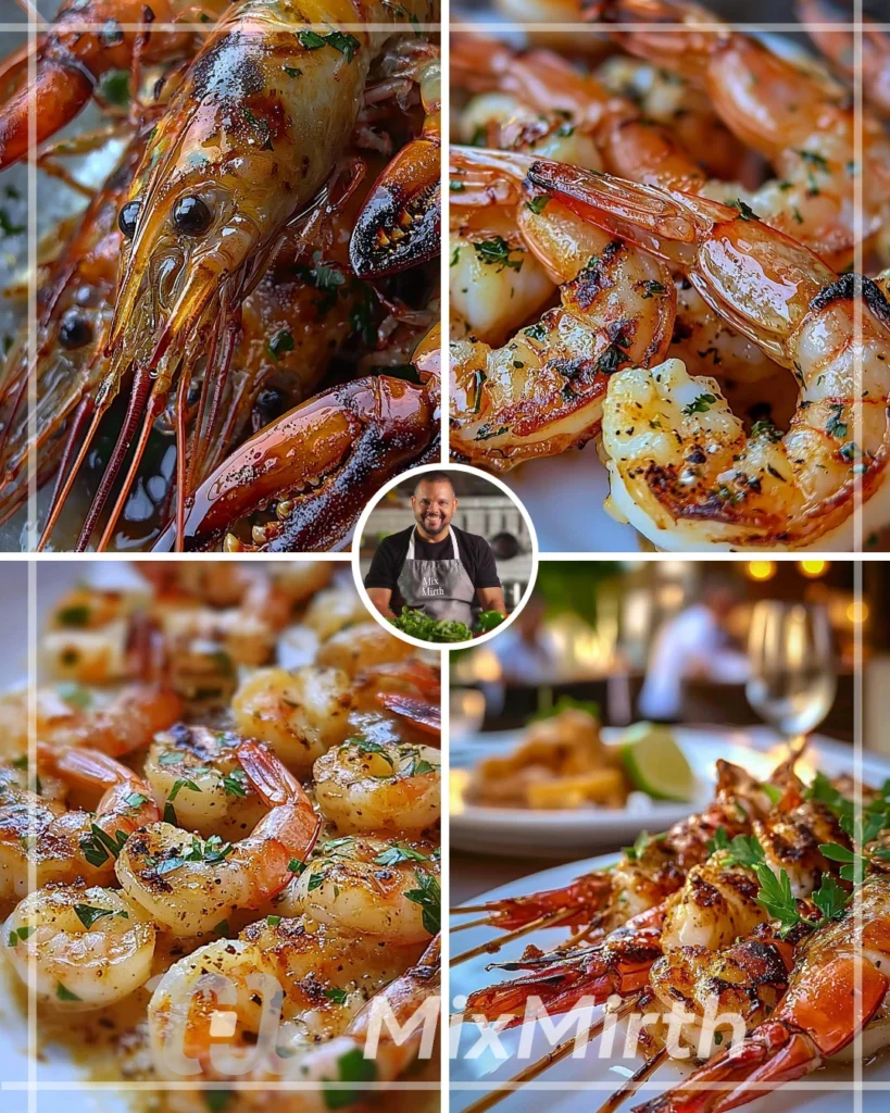 Grilled prawns with garlic butter and parsley on a plate