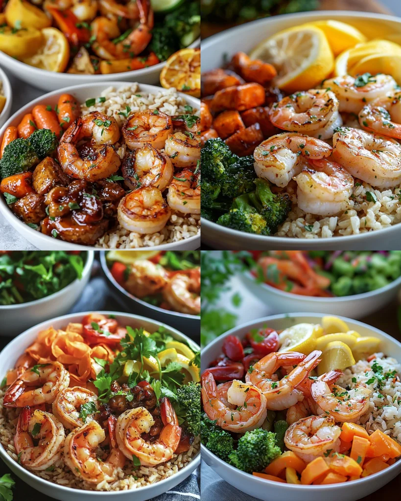 Lemon Garlic Shrimp Bowl with Brown Rice and Veggies