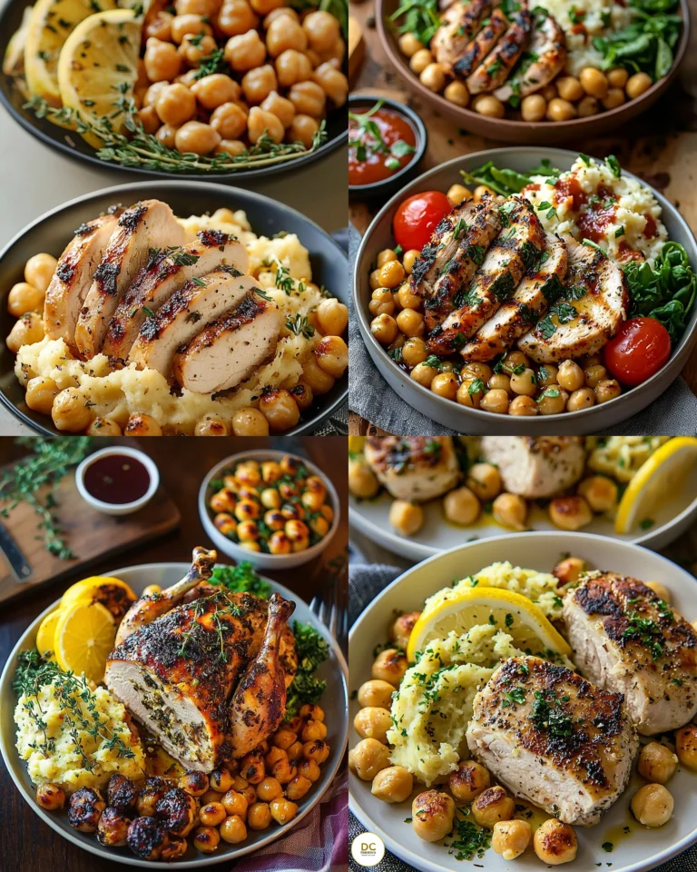 Lemon Herb Turkey served with mashed chickpeas on a plate