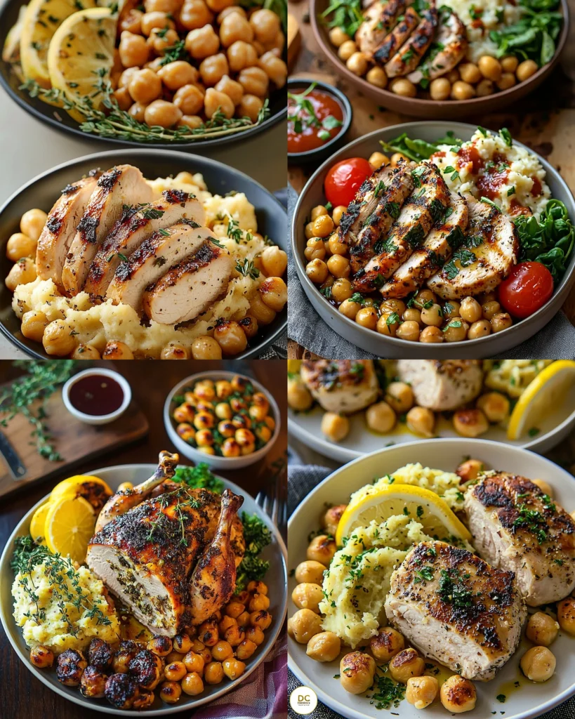 Lemon Herb Turkey served with mashed chickpeas on a plate