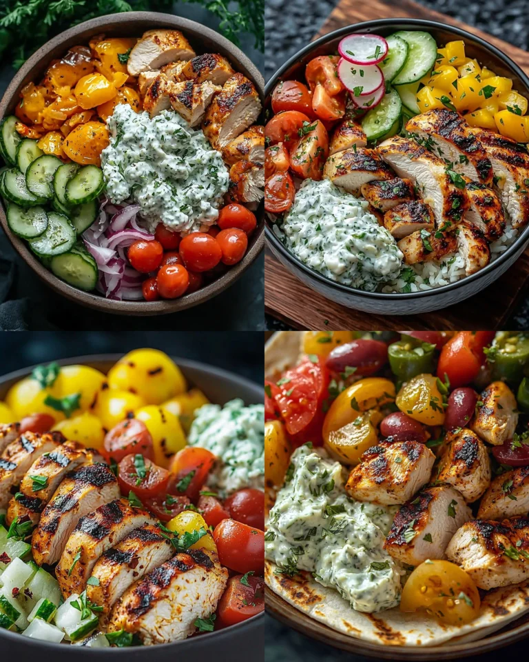 Mediterranean Chicken Bowl topped with Tzatziki Sauce