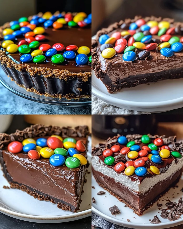No-Bake Chocolate M&M Pie with colorful candies